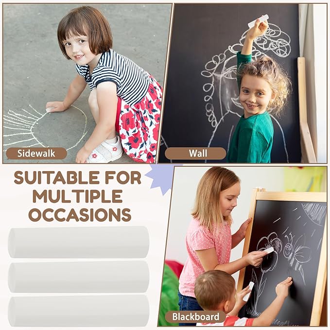 Fulmoon 40 Pcs Jumbo Sidewalk Chalk for Kids Outdoor Art Non Toxic Large Washable Street Chalk for Adults Drawing Painting Graffiti Classroom(White,Round Style)