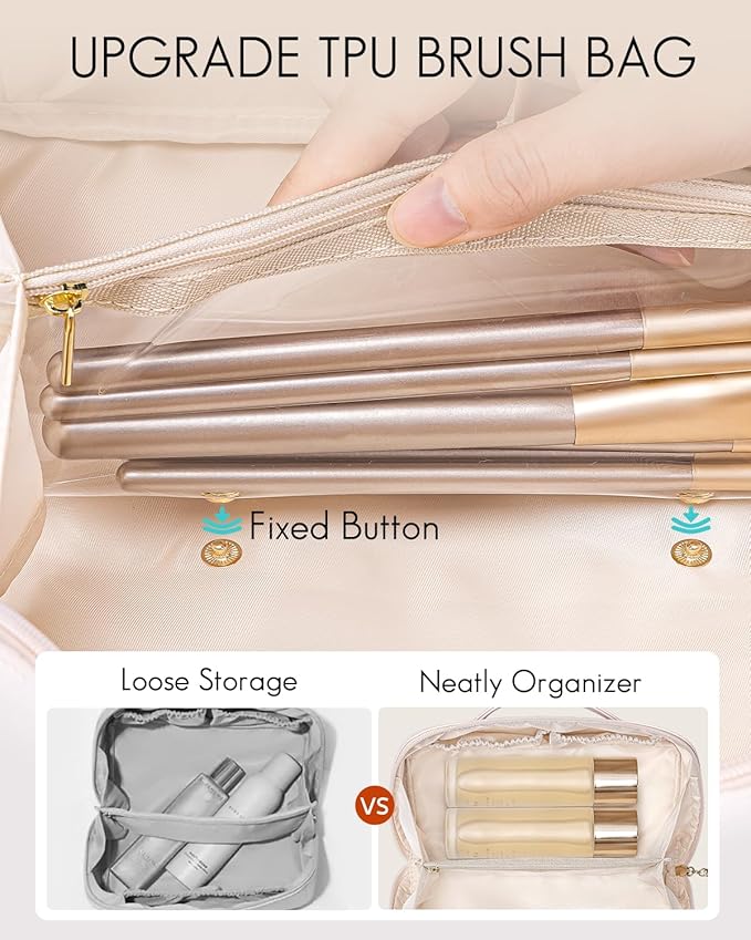 Vlando Makeup Bag,Large Capacity Toiletry Bag for Women Waterproof Portable Make up Pouch PU Leather Open Flat Cosmetic Bag(Peach Pink)