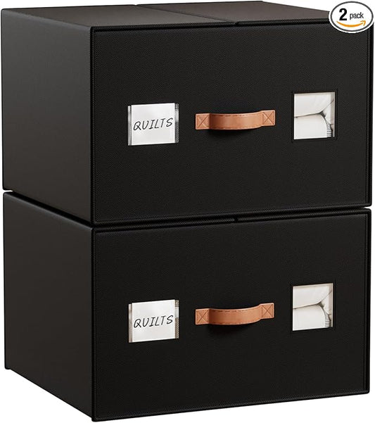 2 Pack Large blanket Storage Organizers, 70L black comforter storage bags with Reinforced Walls ，Foldable 21"x18"x11" Space-Saving Design for Bedding Storage & sheet Organize