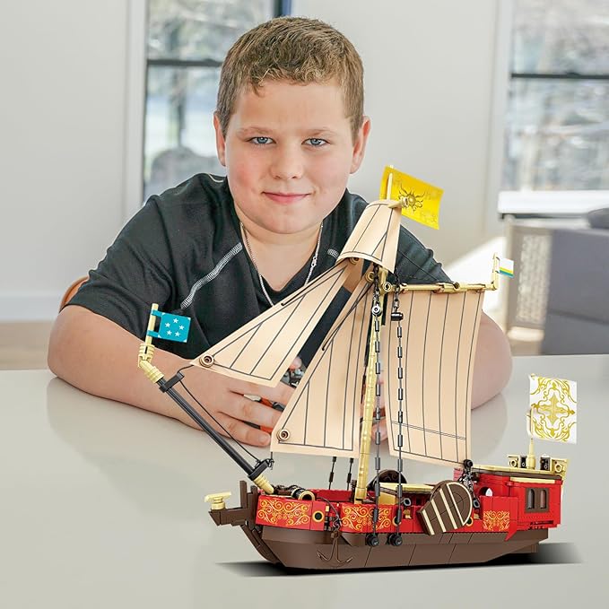 KAZI Boat Building Kit for Adults Kids,Sailing Adventure Toy Boat Building Blocks Set,Yacht Model Home Decor,Fun Toy Gift for 8 9 10 11 12 Plus Year Old Boys and Girls