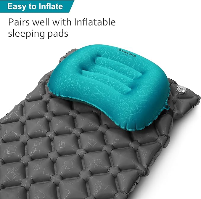 BreezCamp Inflatable Camping Pillow, Travel Blow Up Air Pillow, Neck Lumbar Support Ultralight Compact Pillow for Outdoor Hiking Backpacking Car Beach Airplane Sleeping Essentials, Peacock Blue