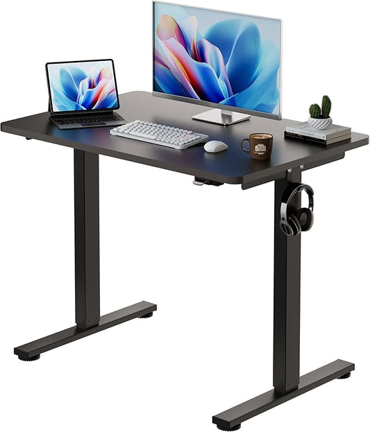 Okin Small Electric Standing Desk, 40" x 24" Whole Piece Height Adjustable Black Sit to Stand Desk Computer Workstation for Home Office