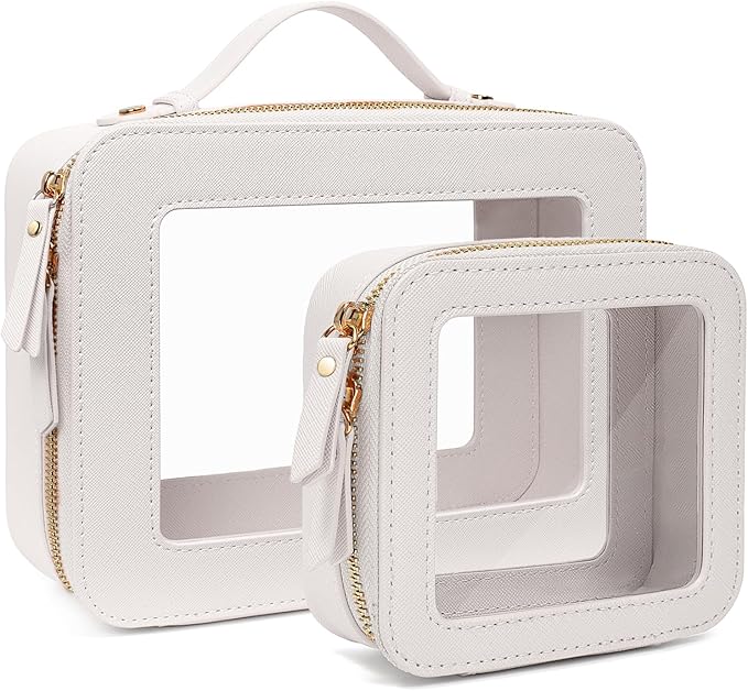 FFpaw Travel Clear Makeup Bag Set, TSA Approved Cosmetic Bag Case with Zipper Portable Makeup Pouch Toiletry Bag Women Traveling Cosmetic Organizer Storage Bag Car Organizer Car Essentials for Women