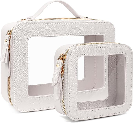 FFpaw Travel Clear Makeup Bag Set, TSA Approved Cosmetic Bag Case with Zipper Portable Makeup Pouch Toiletry Bag Women Traveling Cosmetic Organizer Storage Bag Car Organizer Car Essentials for Women