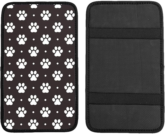 DORKEIXIA Paw Dog Paw Prints Black and White Foot Print Puppy Auto Center Console Armrest Pad Universal Car Center Console Cover Seat Box Cover for Sedan, Van, SUV, Truck Car Accessorie