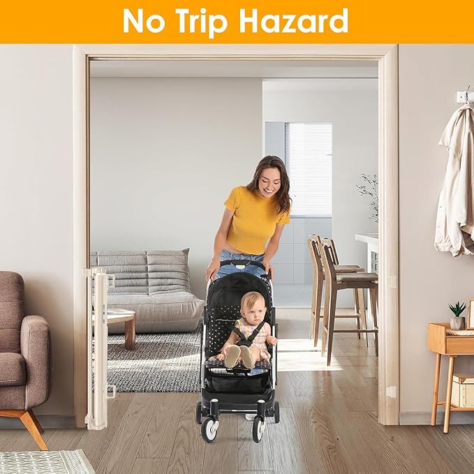 140 Inch Extra Wide Baby Gate Retractable Dog Gates for The House Extra Wide Dog Gates Extra Long Baby Gates Extra Large Dog Gates for Large Openings Outdoor Indoor Retractable Baby Gates (Beige)