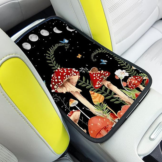 Adastrah Red Mushroom Auto Center Console Pad,Soft Waterproof Car Center Console Cover Auto Armrest Seat Box Cover Protector for Most Vehicle SUV Truck Car