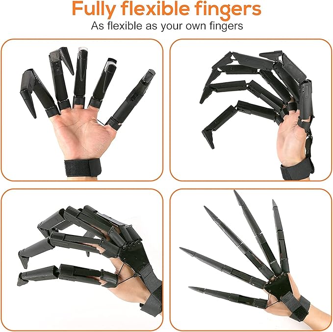 Halloween Articulated Fingers,Articulated Finger Extensions with Flexible Joints,Claw Gloves for Party Dress Cosplay Costume Props Black
