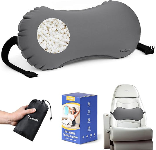 Luxtude Inflatable Lumbar Pillow for Airplane Travel, Lumbar Support Pillow for Office Chair/Car, Self-Inflating Travel Lumbar Pillow Back Support, Lower Back Pillow for Reducing Lumbar Pain