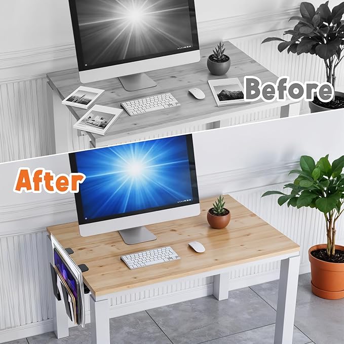 2 Pack Adjustable Desk Side Laptop Holder, Heavy-Duty Metal Desk Side Storage, Hanging Organizer with Tool-Free Clamp (6.97"x1.77", Black)