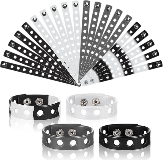 Aoriher 20 Pieces Silicone Charm Bracelets Kids Valentine's Day Silicone Wristband Gift Adjustable Rubber Bracelet with Holes for Shoe Charm First Day of School Party Favors(Black, White, Gray)