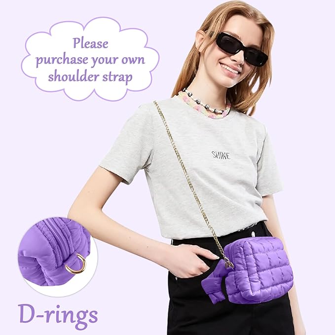 Puffer Quilted Makeup Bag Cosmetic Bags,Puffy Travel Toiletry Pouch for Women,Cute Checkered Zipper Bag Travel Essential,Portable Aesthetic Make up Organizer Bag for Gifts Work Daily(Purple,M)