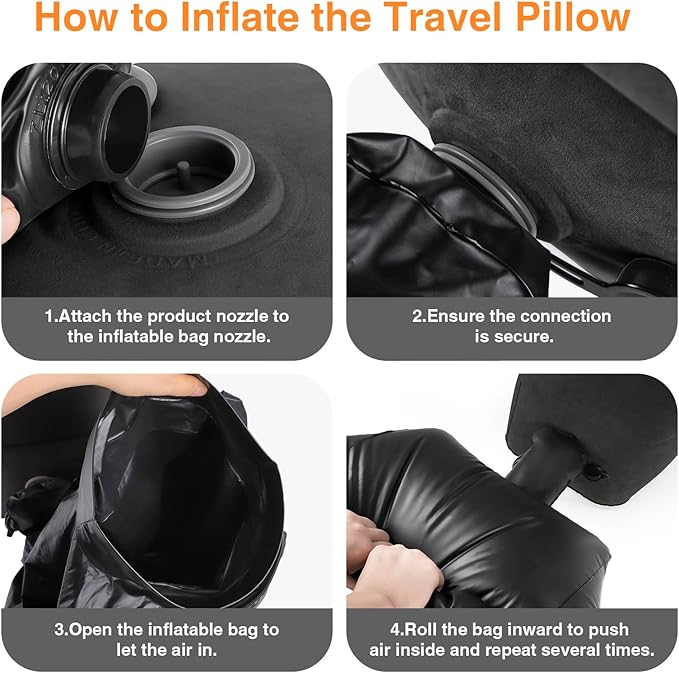 Maliton Inflatable Foot Rest Pillow for Travel,Kids Airplane Bed,Adjustable 3 Layers Height Leg Pillow of Air Travel Essentials,Car, Office, Home - Fast Inflation (Black)