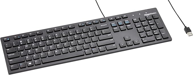 Amazon Basics Wired QWERTY Keyboard, Full-Sized, Black