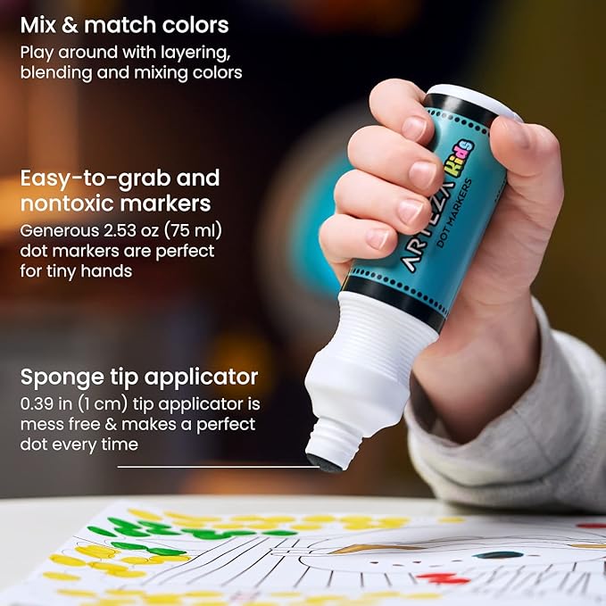 ARTEZA Kids Dot Markers and Kids’ Activity Book, 6 Nontoxic Bingo Daubers