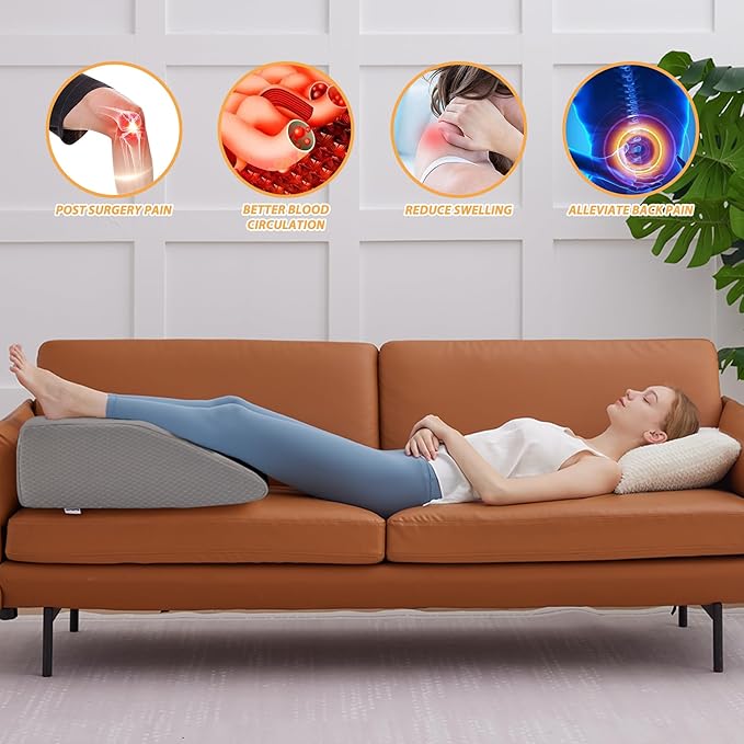 Bedluxe Leg Elevation Pillows, Leg Pillows for Sleeping, Cooling Gel Memory Foam Top, Wedge Pillow for Legs, Leg Wedges for Circulation, Swelling, After Surgery - Removable Cover (10 Inch, Grey)