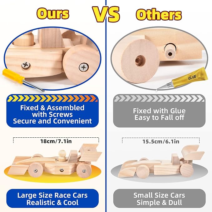 Atoylink DIY Wooden Cars Crafts for Kids Easy Assemble & Paint Your Own Race Cars 3 Pack Model Car Kits Woodworking Arts and Crafts for Boys Girls Gifts