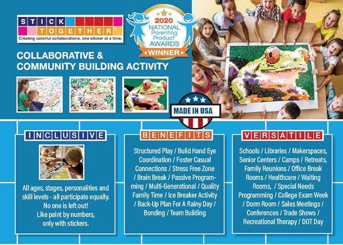 Huge Mosaic Puzzle Poster Kits | Group Project | No Mess Paint by Sticker | Stay at Home Activity | Classroom | One Sticker at a Time! | Large Frog | Learning Fun | 40” X 36” Giant Poster