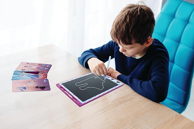 Lexibook, Frozen Magic Slate, Art and Craft Toy for Girls and Boys, A4 Size with Multicolored Drawings, Purple/Blue, CRT10FZ