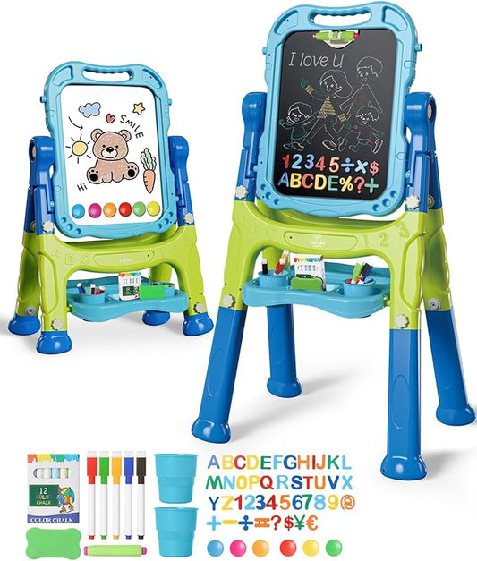 Lehoo Castle Easel for Kids, 4 in 1 Double Sided Kids Art Easel with Magnetic White Board & Chalk Board, Adjustable Standing Toddler Easel with Drawing & Writing Accessories - Gift for Boys and Girls
