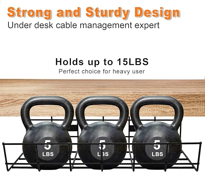 COYACOOL Under Desk Cable Management- 2 Pack Cord Organizer. Metal Wire Cable Management Tray for Office, Studio and Home. Super Sturdy Under Table Cable Management - Black Cable Organizer