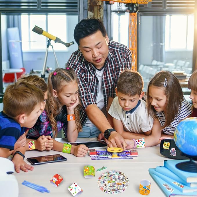 86PCS Science Party Favors Include 36PCS Science Slap Bracelets 50PCS Science Stickers Scientist Theme Stickers Snap Bracelet for Kids Science Birthday Party Supplies Decorations Classroom Rewards