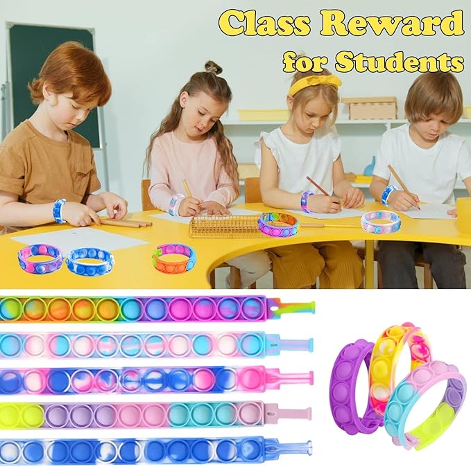 150pcs pop Random Bracelet,Pop Bubble Fidget Sensory Toys, Pop Toy Bulk for Party Favor, Classroom Student Prizes Easter Basket Goodie Bag Stuffers Christmas Valentine Gift for Kid
