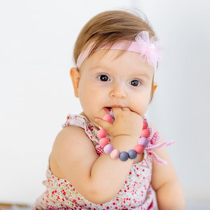 Sensory Necklace Bracelet for Baby - 2Pcs Cute Silicone Teething Jewelry for Kids, Sensory Jewelry Toys Baby Shower Gifts for Kids Infants Baby Boy Girl