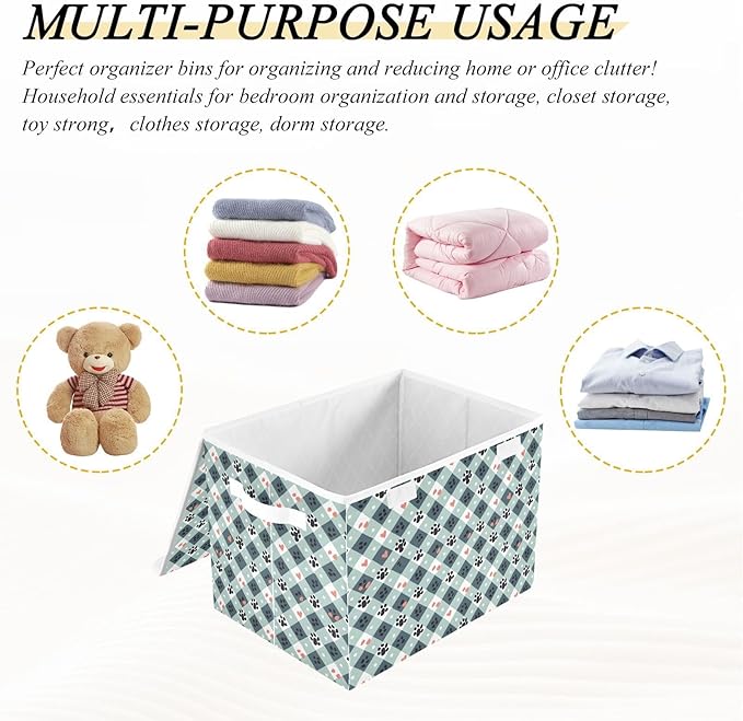 senya Large Storage Bins with Linen Collapsible Foldable Storage Cubes Fabric Closet Organizer Containers box with Flip-Top Lid for Home Bedroom Office 16.7 x 12.6 x 11.8in (Much Dog Paw Print)