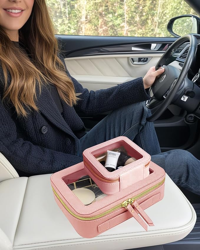 FFpaw Travel Clear Makeup Bag Set, TSA Approved Cosmetic Bag Case with Zipper Portable Makeup Pouch Toiletry Bag Women Traveling Cosmetic Organizer Storage Bag Car Organizer Car Essentials for Women