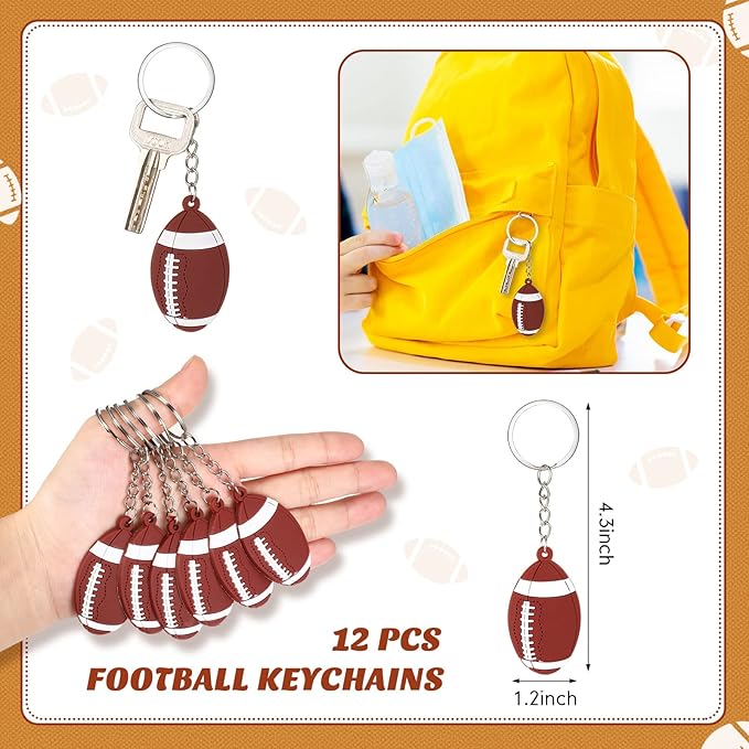 LEIFIDE 48 Pcs Basketball Soccer Football Baseball Party Favors Supplies 12 Silicone Bracelet 12 Drawstring Treat Bag 12 Mini Stress Ball 12 Keychains for Birthday Sports Party Supplies (Football)