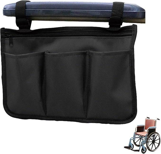 Wheelchair Side Bag with Cup Holder Wheelchair Accessories Armrest Bags Storage Pouch for Wheelchair/Rollator/Walker/Electric Scooter Ideal Elderly Accessories & Gift (Water Proof)