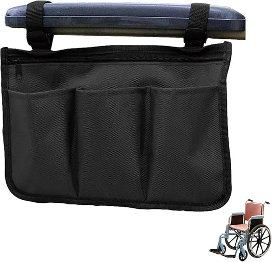 Wheelchair Side Bag with Cup Holder Wheelchair Accessories Armrest Bags Storage Pouch for Wheelchair/Rollator/Walker/Electric Scooter Ideal Elderly Accessories & Gift (Water Proof)