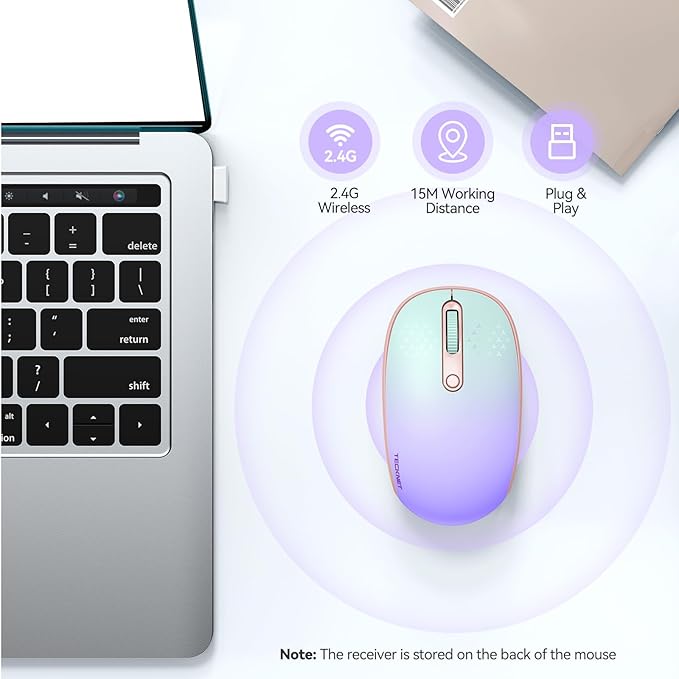 TECKNET Wireless Mouse, 2.4G Quiet Computer Mouse with USB Receiver, 4 Buttons Portable Cordless Mice for Chromebook, Laptop, PC, Mac, 800/1200/1600 DPI