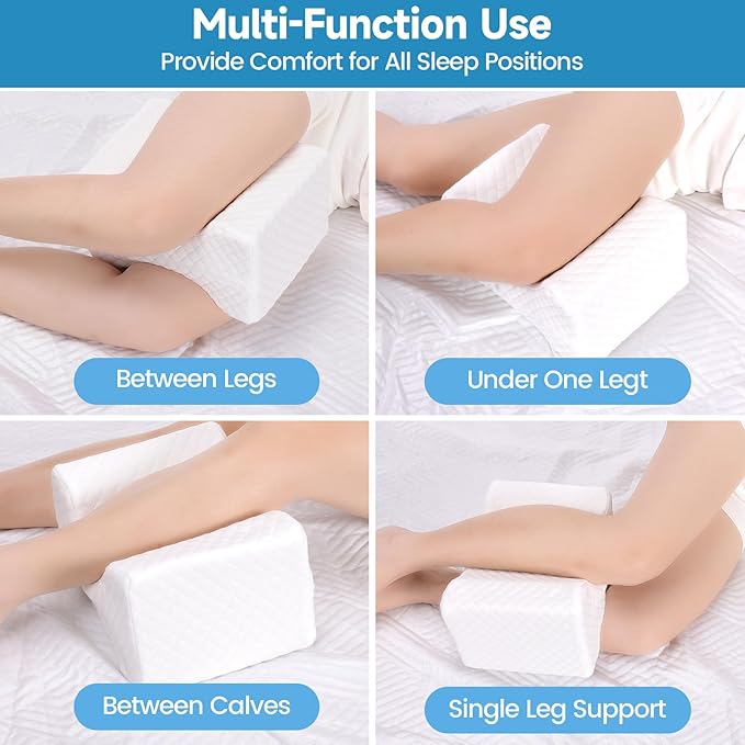 Memory Foam Knee Pillow for Side Sleepers, Support Leg Pillow for Side Sleeping, Smooth Spine Alignment Pillow, Cushion for Hip, Back, Sciatica, Knee, Joints Pain Relief, White, X-Large