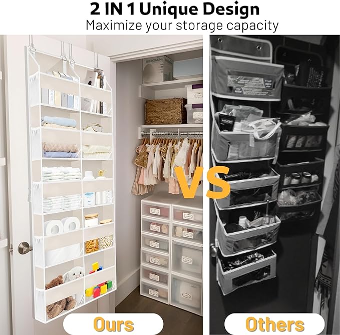 Ofiray-home Over the Door Organizer 5 Tiers,Extra Large Behind Door Storage of 10 Compartments,80 lbs Weight Capacity Over the Door Storage, Door Hanging Organizer for Closet, Diaper Organizer, Beige