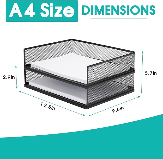 Wire Mesh Letter Trays Paper Tray Desk File Organizer, 2 Pack Stackable Metal Front-Load Documents Tray for Office Supplies File (Transverse)