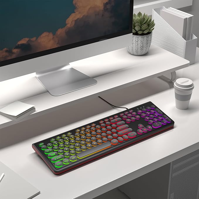 USB Wired Computer Keyboard with Backlit - Full Size Office Keyboard with Number Pad, Caps Indicators, Foldable Stands, for PC Laptop Desktop Windows 7 8 10 11 (Black)