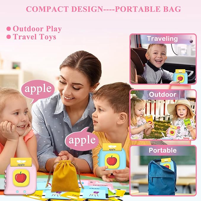 Talking Flash Cards for Toddlers 1-3 with 384 Sight Words, Toddler Learning Toys for 1 2 3 4 5 Year Old Boy Girls, Autism Sensory Toys, Educational Montessori Toys, Pocket Speech Therapy Toys