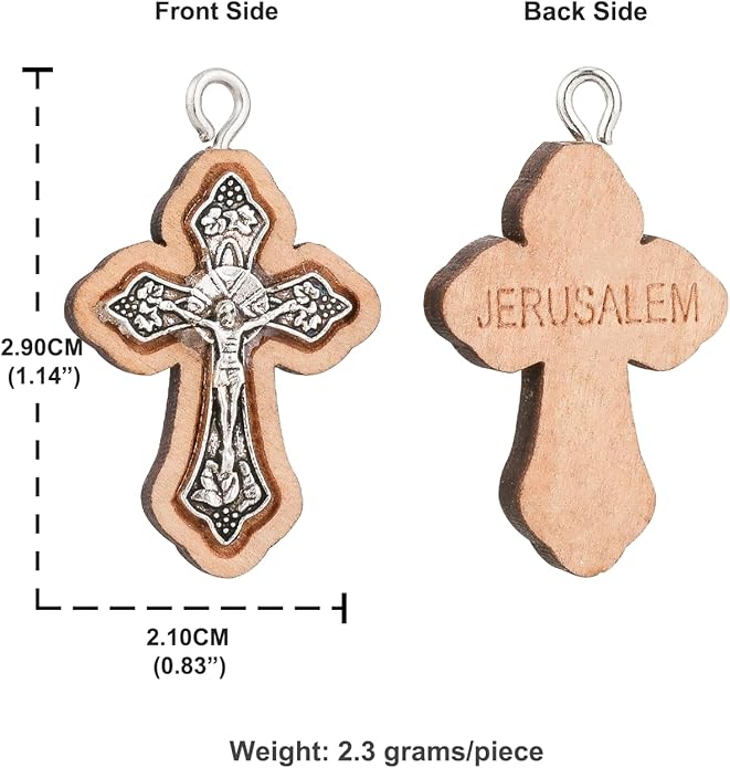 COTTVOTT Wooden Christian Jesus Cross/Orthodox Crucifix Charms Pendants for Rosary Necklace, DIY Jewelry Making Accessories Parts