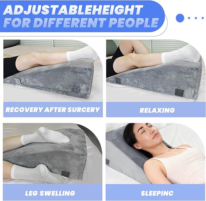 2 Adjustable Heights Leg Elevation Pillows for After Surgery, Knee Replacement Recovery Aids, Bone Foam Knee Surgery Pillow Replacement for Hip Ankle Pain Relief