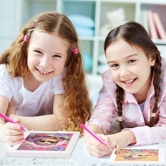 FQOVKYN 4Pcs 5D Cute Animals Diamond Art Kits for Kids, DIY Diamond Art Painting Mosaic Kits for Adults Beginner, Full Drill Small Diamond Gem Art and Craft for Kids Age 8-12 (15 * 15cm)