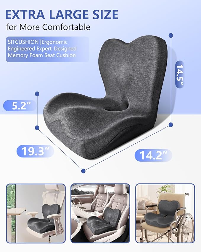 Seat Cushion with Back Support,Lumbar Support Pillow for Office Chair,Memory Foam Car Seat Cushion with L-Shaped Ergonomic Design,Lumbar Pillow Office Chair Cushion for Car,Truck,Desk,Chairs