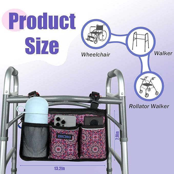 Wheelchair Side Bag, Wheelchair Armrest Pouch Accessories with Cup Holder, Storage Bag for Walker, Rollator, Electric Scooter Wheelchairs, Ideal Gift for Mother's Day & Father's Day, Red