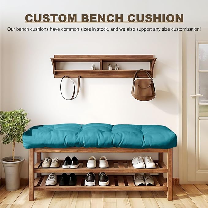 Bench Cushion 30 inches,Indoor/Outdoor Non-Slip Tufted Cushions, Premium Waterproof Linen, Soft Piano Sofa Cushions, Entryway Storage, Bay Window, High-Density Memory Foam(Dark Blue-30x14x4in)