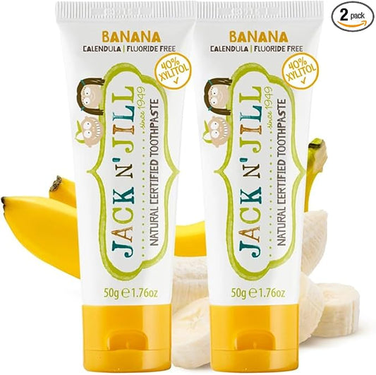 Jack N' Jill Natural Toddler Toothpaste for Baby, Kids and Infants 6 Months & Up, Fluoride Free Training Toothpaste for Toddlers 1-3 (1.76 Fl Oz (Pack of 2), Banana)