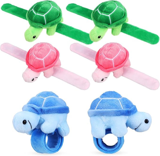 Gadpiparty 6 Pieces Turtle Slap Bracelet Plush Hug Animal Slap Bracelet Stuffed Animals Slap Bracelets Turtle Wrist Band for Christmas Birthday Party Supplies