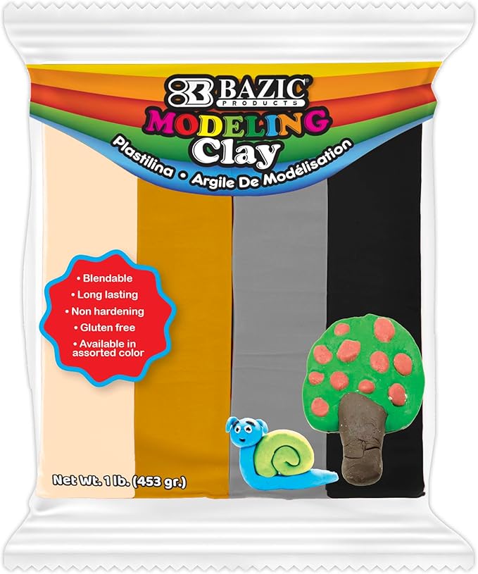 BAZIC Modeling Clay Natural Earth Color 1 LB, Modeling Dough Non Toxic Gift for Artist Kids, Bulk for Classroom, 24-Pack