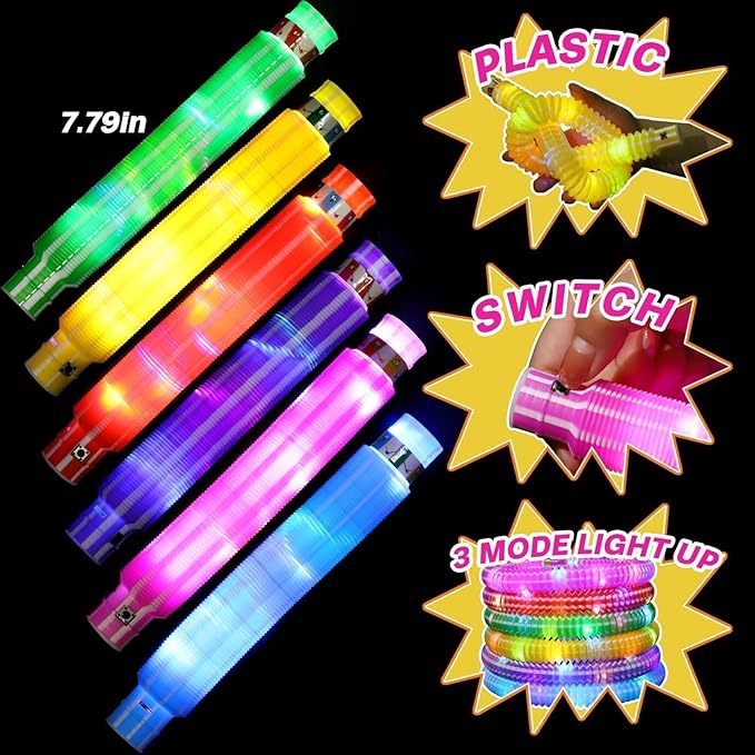 24 Pcs Glow Sticks Party Favors for Kids,Light Up Tubes Fidget Toys,Glow in The Dark Party Supplies Camping Toys, LED Bracelet Necklace Goodie Bag Stuffers Birthday Return Valentines Day Gifts