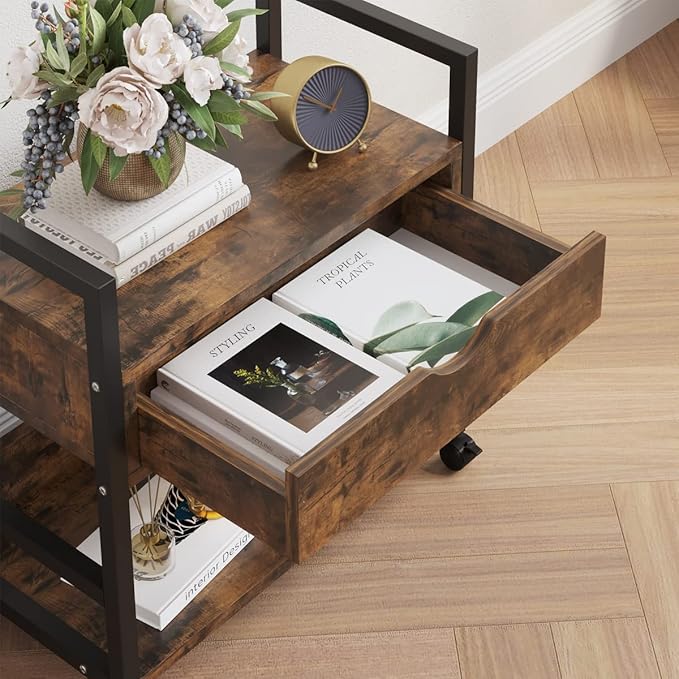 TigerDad Mobile Printer Stand with Storage Drawer, Utility Carts with Wheels, File Cabinet Workspace Desk Organizer Shelf for Home Office